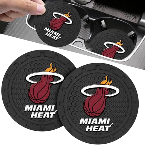 Heat Car Cup Holder Coasters,Miami Heat Car Cup Coasters for Drink Holder,2pcs Car Cup Holder Insert,Basketball Stuffs for Cars,Anti-Split Dust Proof Car Cup Mat,Silicon Beverage Mat,2.75''