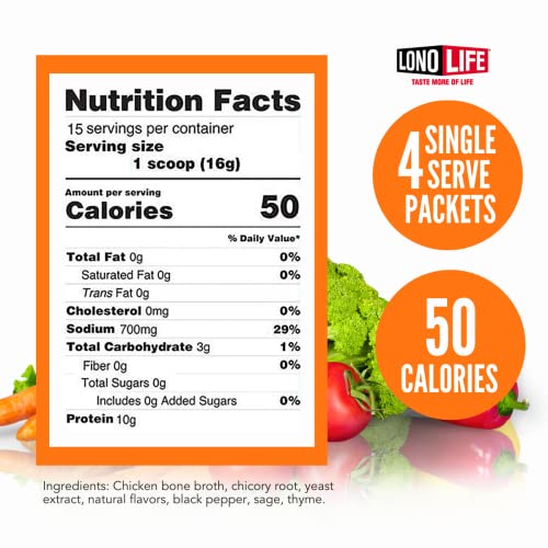 Lonolife - Chicken Bone Broth Sticks - 10G Collagen Protein - Grass-Fed, Gluten-Free - Keto & Paleo Friendly - Portable Individual Packets - 4 Count #TOP6