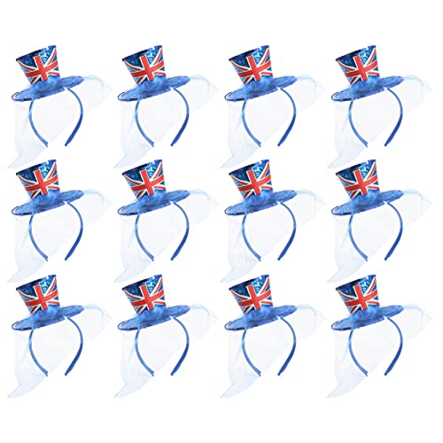 I LOVE FANCY DRESS Sombrero de la bandera de Reino Unido – Mini sombrero con purpurina de la regla británica en diadema con bandera de Union Jack y tocado de red con velo – Celebraciones del día VE –