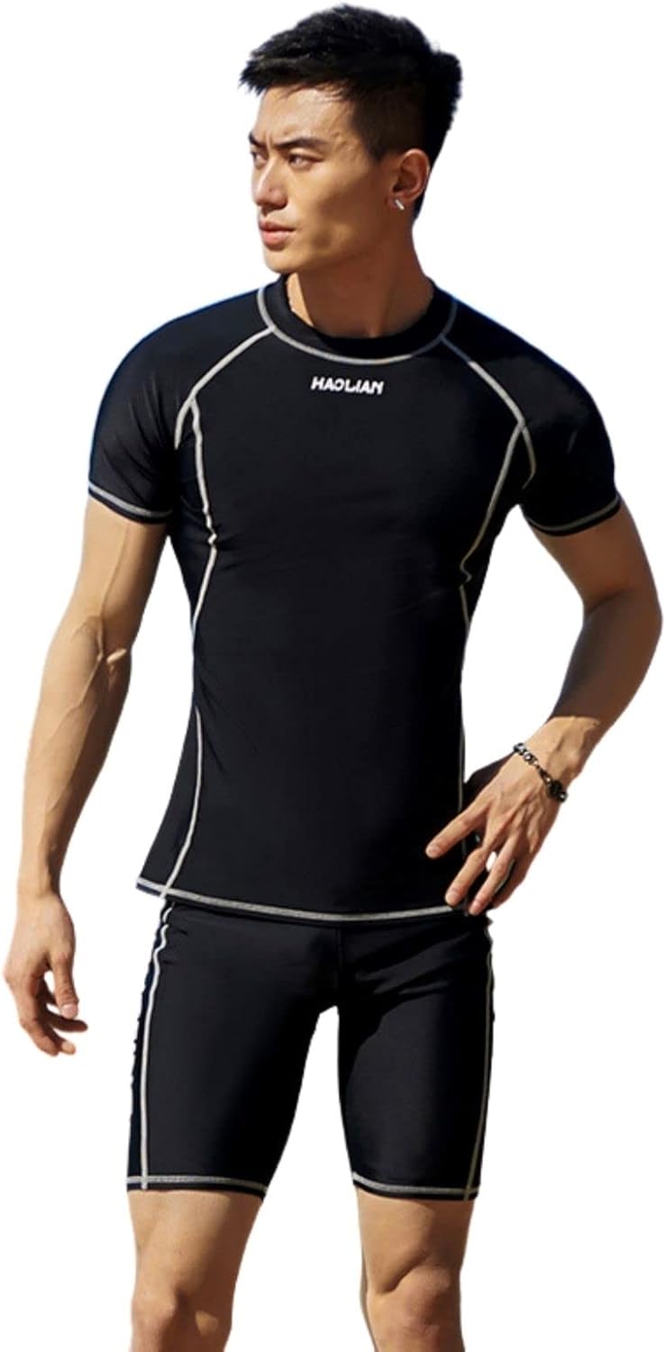 水着 メンズ フィットネス水着 半袖 ラッシュガード 日焼け止め フィットネスウェア 男性水着 上下セット サーフパンツ スポーティー水着 競泳水着 運動 スポーツ 水陸両用 吸汗速乾 UVカット スイミング swimwear 水泳