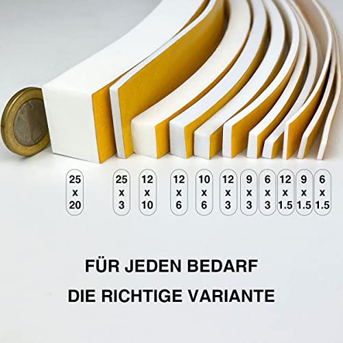 Palazen 20m Dichtungsband Selbstklebend für Türen Fenster 9mm(B) x1.5mm(D) Moosgummi Dichtband als Tür-Fenster-Dichtung-Zugluftstopper Schaumstoffband Abdichtung Weiß [2 Rollen mit je 10m]