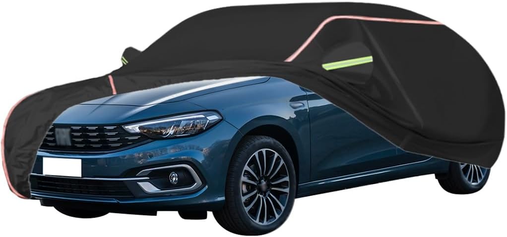 WOLWES Car Cover are Suitable for Fiat Tipo Hatchback All-Weather Windproof, Snowproof, Rainproof, UV-Protected and Breathable All-Season Universal with Side Door Zip Oxford Cloth Car Cover (Color :