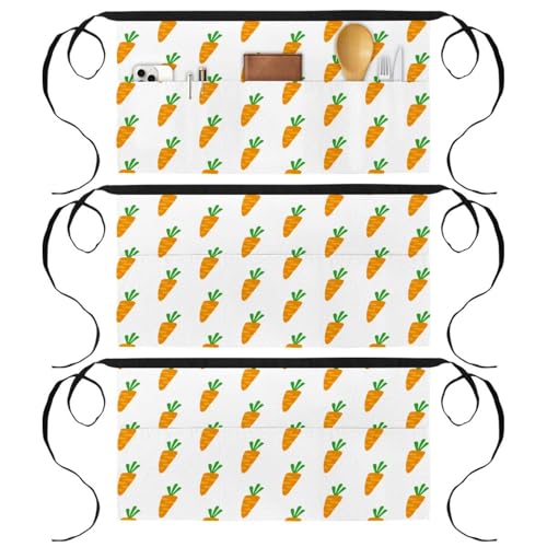 Tablier court avec 3 poches lot de 3 demi-tabliers de serveur robustes et lavables