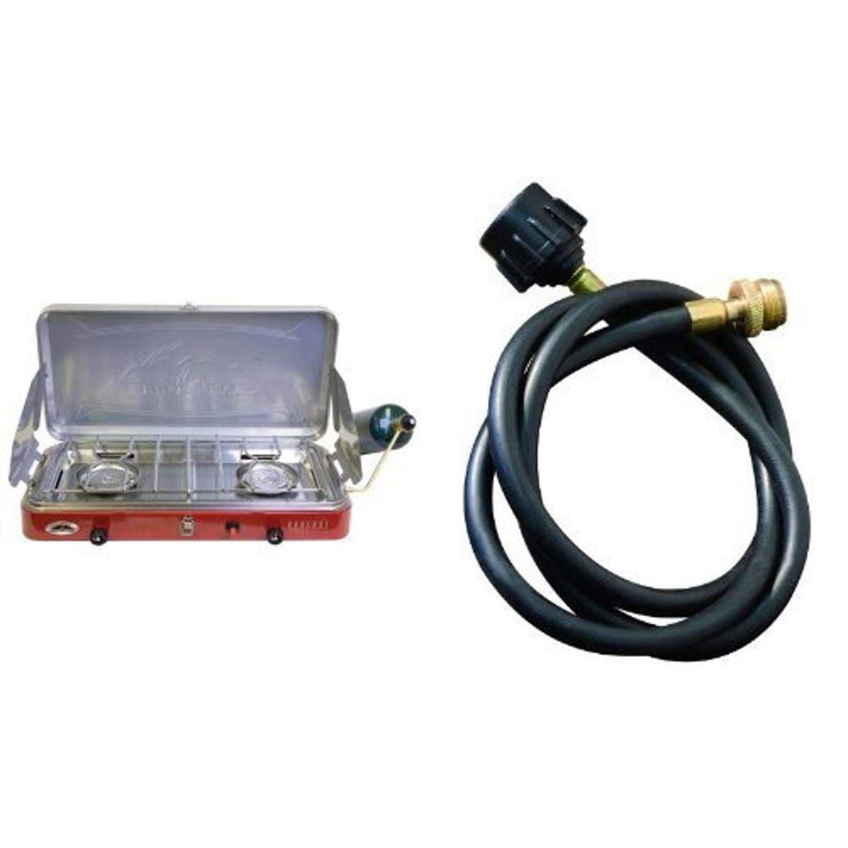 Camp ChefMountain Series 2 Burner/High Pressure Stove and Camp Chef 5 Foot Bulk Tank Hose Adapter for use with disposable bottle regulators HRDSP Bundle