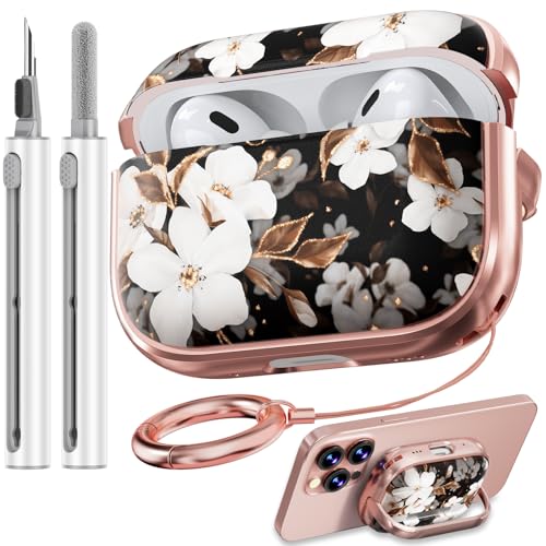 Image of Inesore for AirPods Pro 2nd /1st Case (2023-2019)-Black Gold Flower | with Safty Lock,Two-Piece Design,with Gold Keychain & Clean Pen,Support Wireless Charging,Cute Luxury Case for Women Girly
