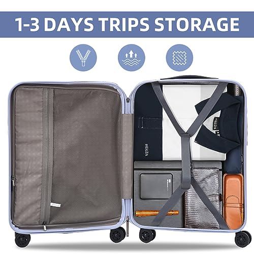 Image of Kaleenie 19 Inch Suitcase Hand Luggage with Front Pocket for 15.6 inch Laptop, 35 * 23 * 55cm, 43L, Ligthweight ABS+PC Hardshell Carry On, Lilac Purple