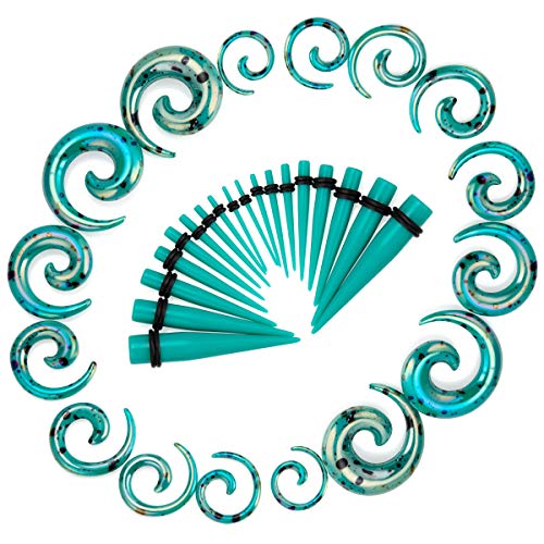 image for JDXN 52 Pieces Acrylic Gauge Kit Spiral Tapers Tunnels and Plugs 14G-0