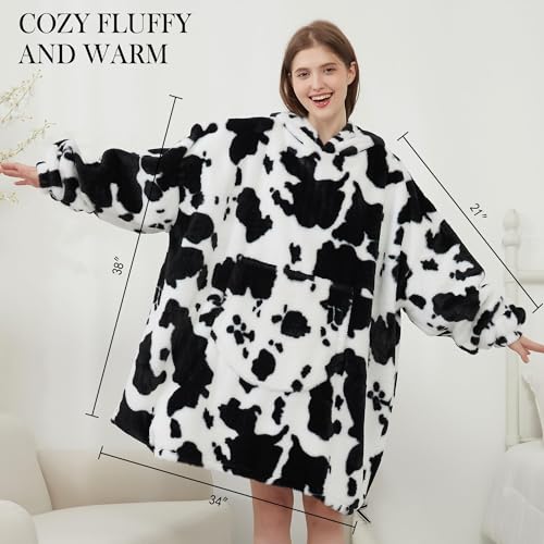 Miniatura 5 de Viviland Manta Con Capucha De Gran Tamaño, Súper Suave, Cálida, Cómoda, Gigante Con Bolsillo Frontal Grande, Regalos Para Mujeres, Hombres, Adolescentes, Estampado De Vaca
