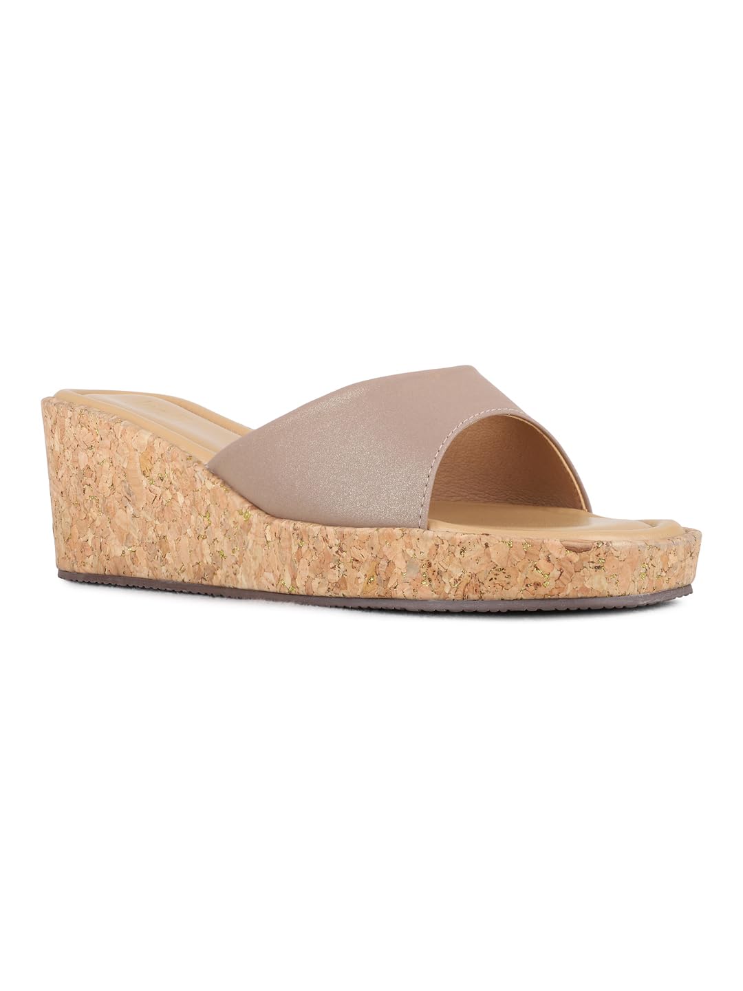 Womens Beige Solid Round Toe Wedge Heels-image-32