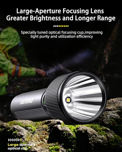 Image of Philips Torch Light, 9W 2000mAh Handheld Flashlight Rechargeable and Stepless Dimming, 650 Lumens, 5 Lighting Mode, 450M Coverage, Portable Led Torch Light for Home, Camping, Hiking, Emergency