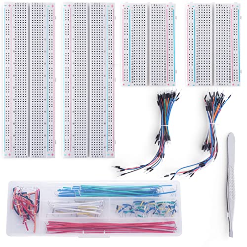 Breadboard Jumper Wire Kit:2×830&400 Breadboards,130 Flexible+280 Jumpers,1 Tweezer for Arduino Raspberry Pi