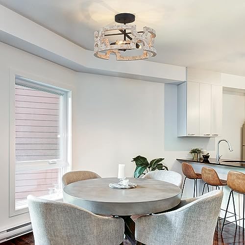 Ksana FARMHOUSE WOOD SEMI FLUSH MOUNT LIGHT Farmhouse Wood Semi Flush Mount Ceiling Light, Vintage Drum Distressed White Close To Ceiling Light Fixtures thumb #5