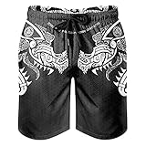 Viking Odin Dragon Badeshorts Für Herren Junge Badehose Freizeit Kurz Schnelltrocknend Strandshorts Boardshorts (Color : Black, Size : L)