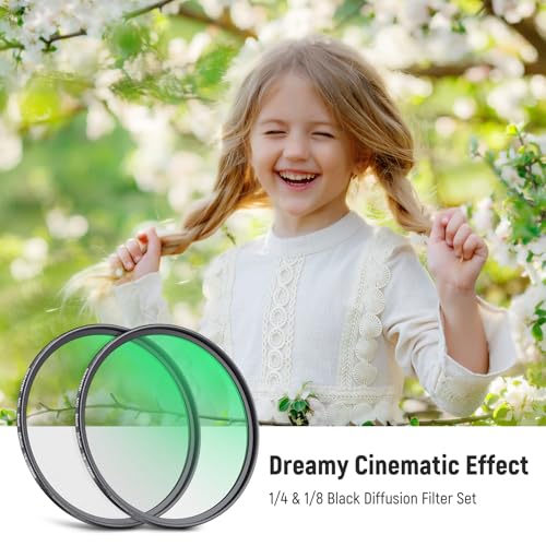 Image of NEEWER 77mm 1 /4 & 1 /8 Black Diffusion Filter for Mist Cinematic Effect (2 Pack), Multicoated Filter Set for Portrait Photography Video with Storage Case & Cleaning Cloth