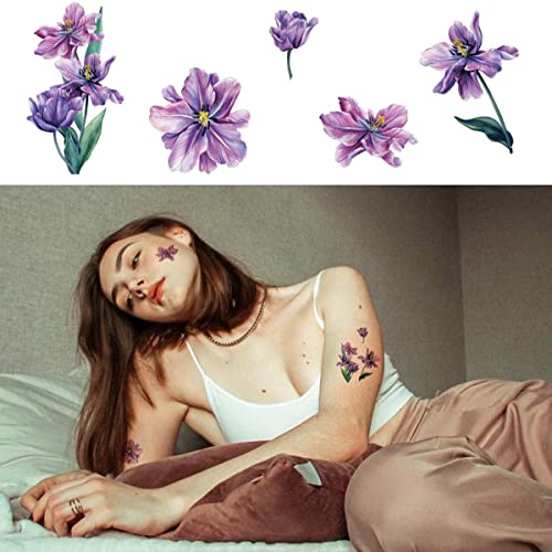 Viwieu Flower Temporary Tattoos Summer Beach Rose Lily Sunflowers Body Decoration Stickers For Women Teen Girls, 12 Sheets Medium Size Floral Water Transfer Fake Tattoo Art Stickers For Festival Halloween Makeup Costume Party #TOP7