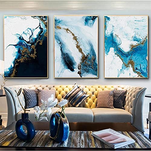 Affiche et impression minimaliste Hanpmy 3 toiles 50x70cm sans cadre bleu