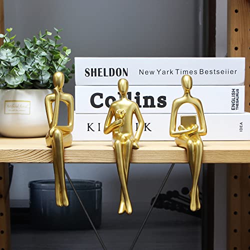 Kilarero 3Pcs Gold Decor Sitting Thinker Statue Abstract Sculpture, Bookshelf Decor Accents Resin Collectible Figurines For Home Office Living Room Table Desktop Decor(Gold) #TOP7