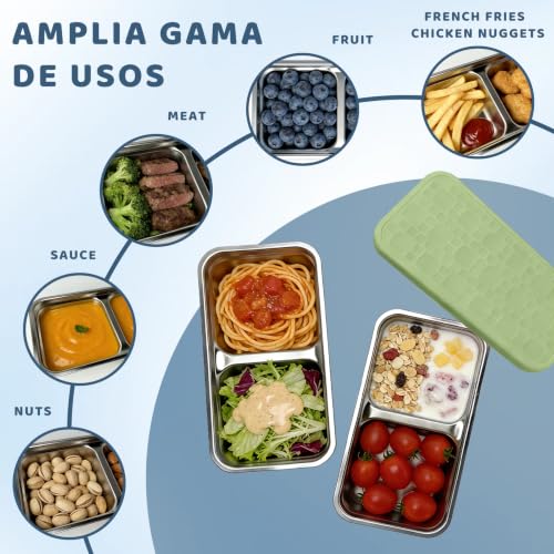 Image of 15 oz Snack Containers for Kids, Stainless Steel Lunch Box 3 Pack | Reusable Food Containers with Silicone leak resistant Lids. Perfect for School Lunch, Daycare, Travel and Portion Control