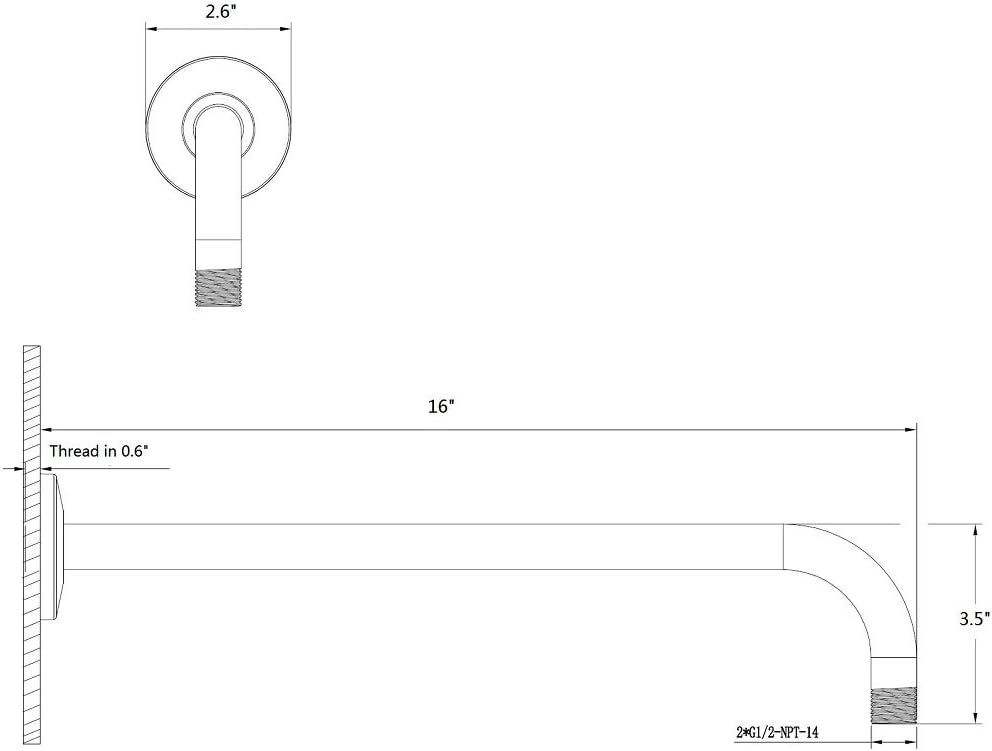 Purelux Shower Arm Extension Extra Long Water Outlet PJ1001 with Flange Made of Stainless Steel, Chrome finish 16 Inches