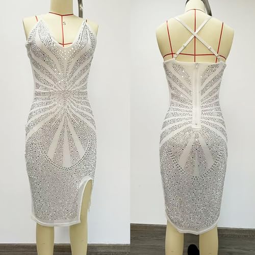 Image of PORRCEY Women's Sexy Elegant Rhinestone Mesh Party Club Night Mini Dress