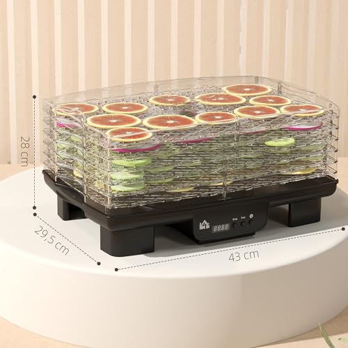 HOMCOM Dörrautomat Dörrgerät mit 6 höhenverstellbar Einlegefächer, 550 W, 40-70°C, 48 Std. Timer, Dehydrator für Fleisch, Obst, Gemüse, Blumen, Schwarz – Bild 6