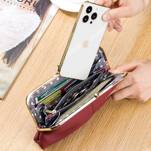 Small Wallets for Women Kiss Lock Purses Leather Wallets Ladies Vintage Coin Purse (Red)4