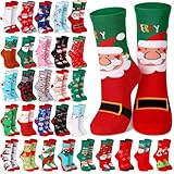 Hoolerry 30 Pairs Christmas Winter Socks in Bulk - Colorful Warm Unisex Cold Weather Crew Soft Socks, 30 Styles (Snowman)