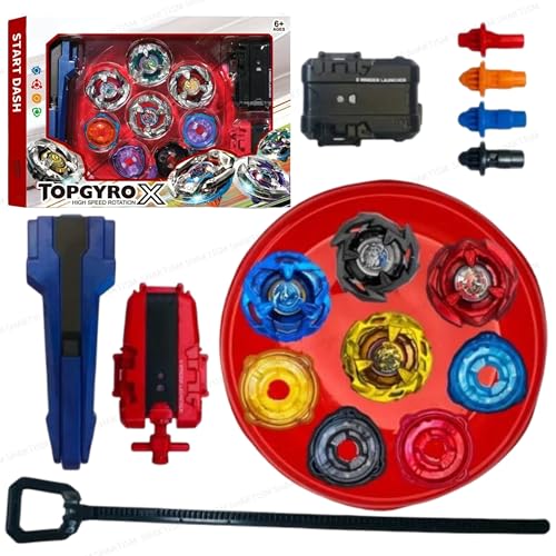 Image of SHAKTISM Battling Top Burst Gyro Toy Blade Battle Set with 4 Spinning Tops, 2 Launchers 1 Rapicords, Portable Storage Box, for Kids Ages 6+