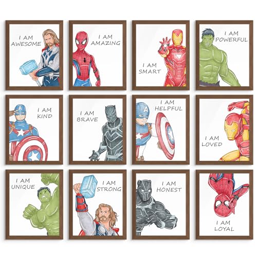 BigWig Prints Lot de 12 affiches de super-héros – Décoration murale d'affirmation pour enfants, décorations de salle de classe, affirmations positives, affiches de motivation pour enfants – Sans cadre BigWig Prints Lot de 12 affiches de super-héros – Décoration murale d'affirmation pour enfants, décorations de salle de classe, affirmations positives, affiches de motivation pour enfants – Sans cadre