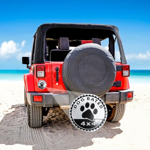 Image of 2 PCS Dogs Badge Rated Car Emblem, 4 x 4 Metal Automotive Badge, 3D Round Metal Car Badges Emblems, Car Badge Decals Stickers Compatible with Jeep Wrangler Vehicles Trucks SUV RV