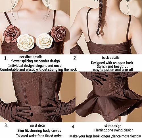 CRETUAO Fantasia de dança de salão latina para meninas, moda novas flores camisola collant de balé,