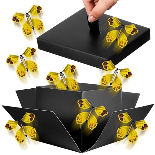 Halinuia Schmetterlinge überraschungsbox Schmetterling Explosion Geschenkbox Fliegende 14 2x14 2x12 4 CM Surprise Box Rose Geschenkverpackung Geburtstag Bastelset für Freunde und Familie Schwarz