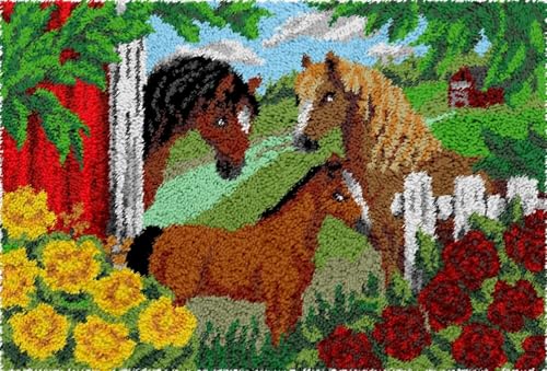 Kit d'accrochage de tapis 3 chevaux 87x61cm sur toile imprimée pour salon