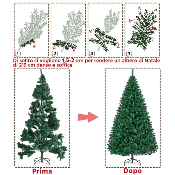 Yaheetech Albero di Natale 219 cm Artificiale Automatico Folto Realistico 1446 Rami Incernierati Supporto in Metallo Pieghevole Decorazioni per Casa Negozio