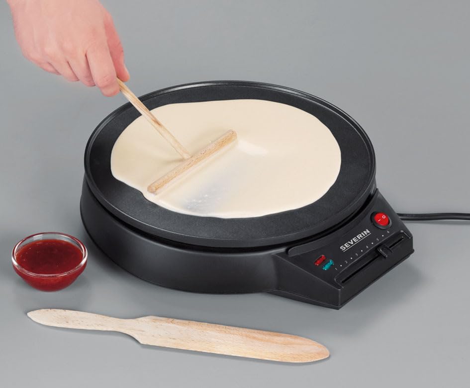 Miniatura 5 de SEVERIN Crepera eléctrica, plancha redonda para crepes dulces y salados, máquina crepera XXL de 30 cm con regulación continua de la temperatura, negro, CM 2198