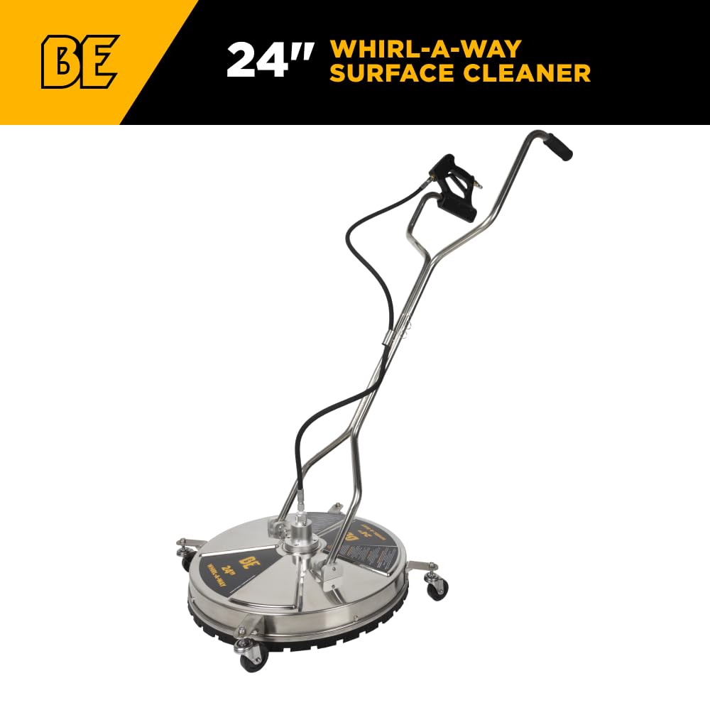 BE Power Equipment 24" Whirl-A-Way Stainless Steel Commercial Pressure Washer Surface Cleaner for Hot/Cold Water