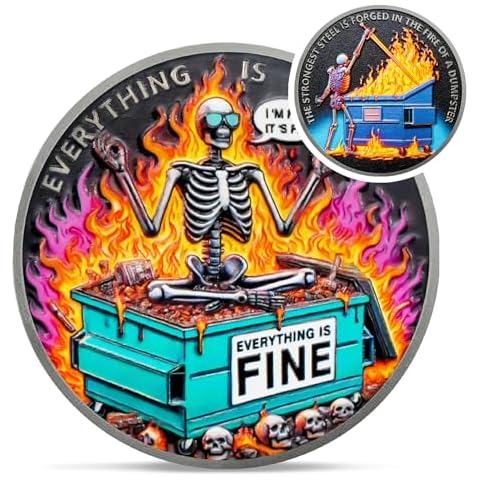 Colorful Skull Dumpster Fire Challenge Coin - The Strongest Steel is Forged Dumpster Fire Coin - Funny Desk Accessories for Work - Hilarious Coworker Go Away Token - Inspirational Gifts for Men Women Cover