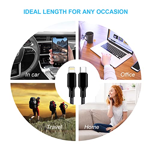 cugunu USB C to Lightning Cable 5 Pack 3/3/6/6/10FT iPhone Charger Apple MFi Certified Power Delivery Fast Charging Cord Compatible with iPhone 14/13/12/11/XS/XR/X/8 - Black by cugunu - Image 8