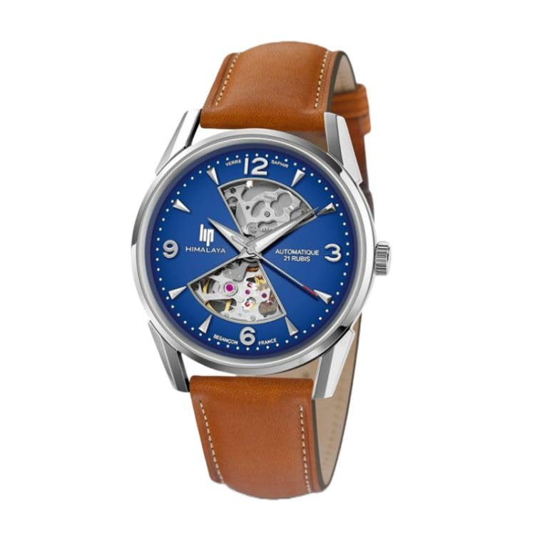 Montre automatique Lip Himalaya 40 mm squelette, l'élégance du bleu et marron