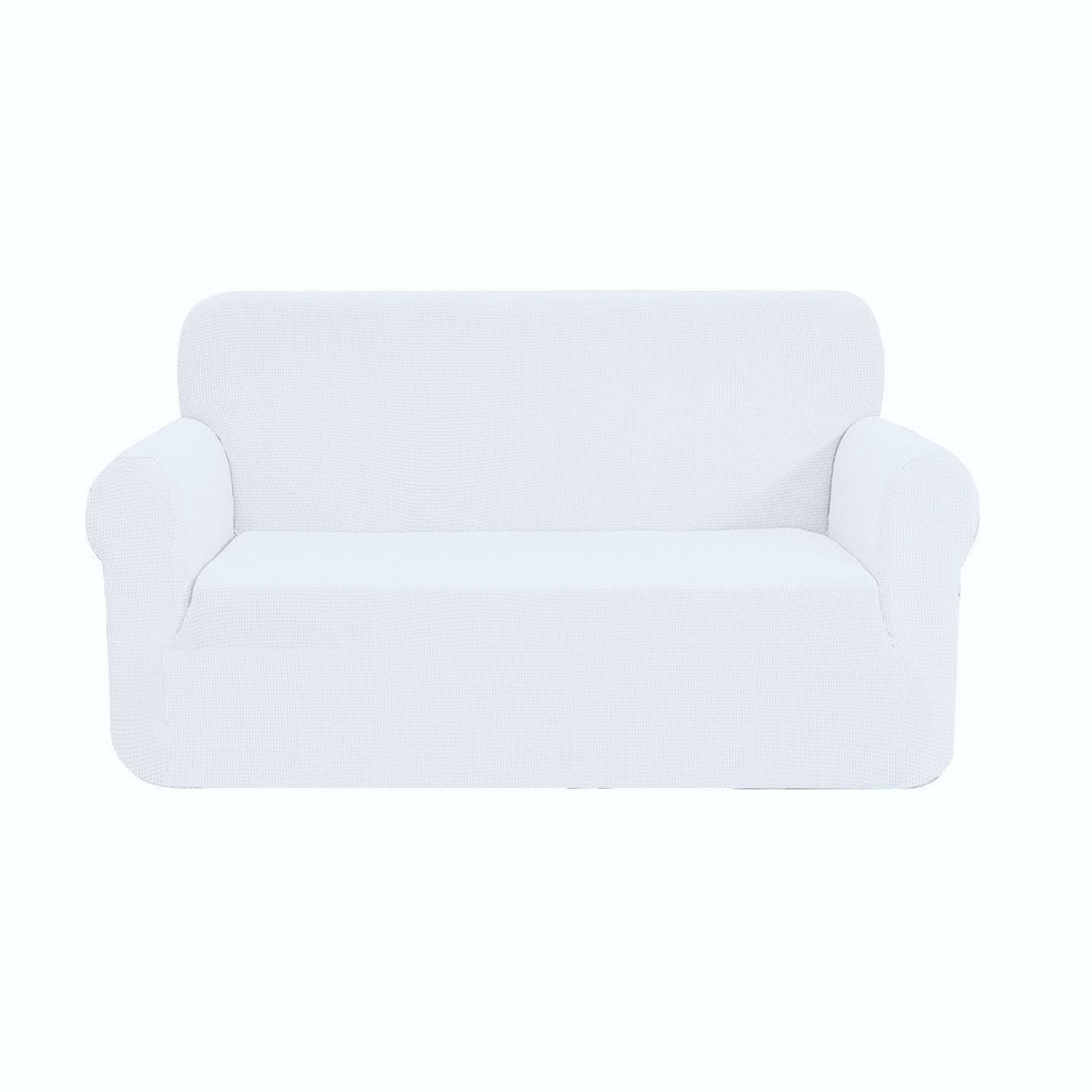 SAMSTEX Stylish Sofa Cover Stretch 1-Piece Sofa Slipcovers High Stretch Sofa Cover 2 Seater Thick Soft Loveseat Sofa Protector Machine Washable Non Slip Couch Covers (2 Seater, White) โ image 1