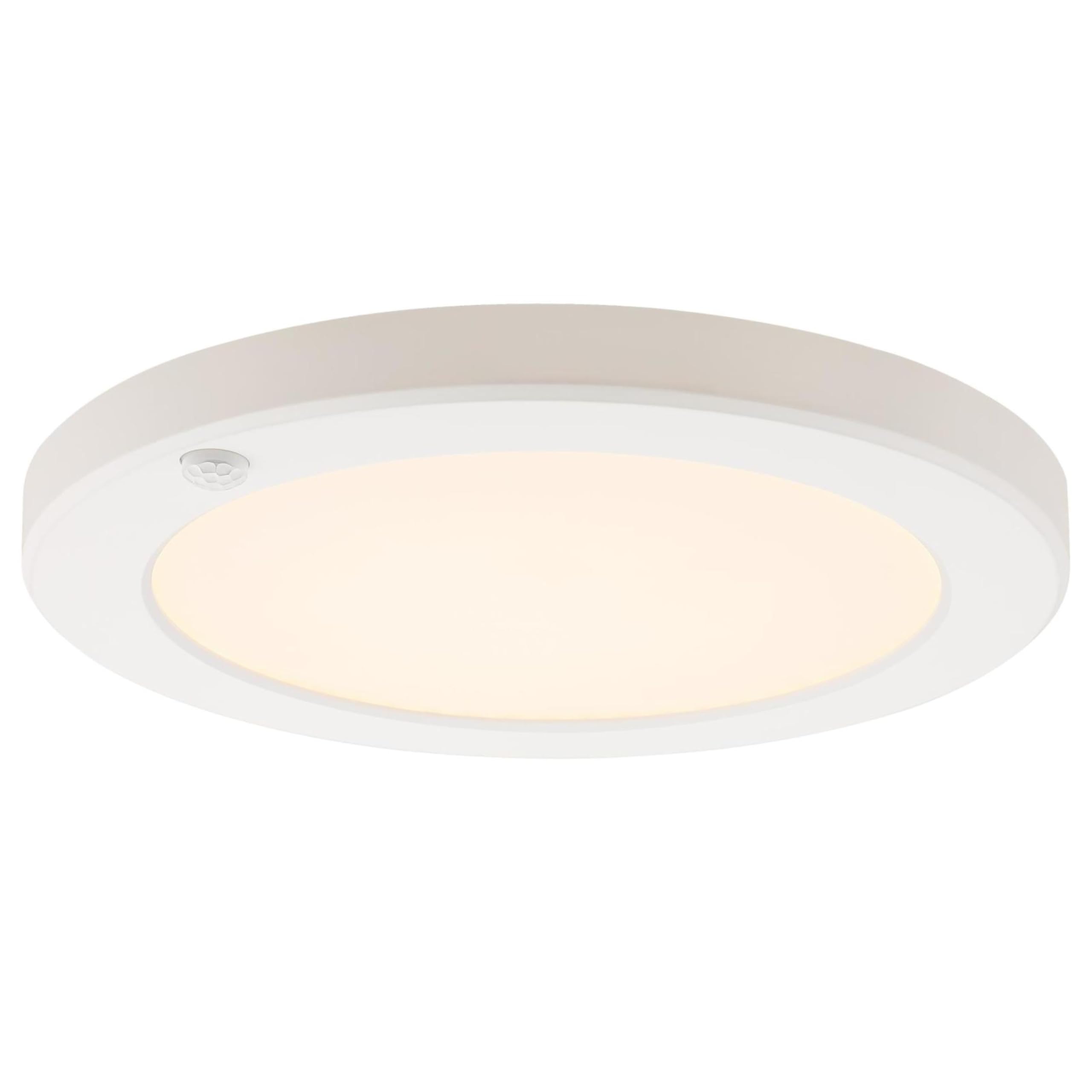 Westinghouse 6133200 8 Inch 18 Watt LED Indoor Flush Mount Fixture with Motion Sensor and Color Temperature Selection, 3000K, 4000K, 5000K, White Finish with White Acrylic Shade