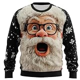 Generisch Jersey de Navidad para hombre con divertido estampado de Papá Noel, manga larga, cuello redondo, jersey de punto, suave y elástico, jersey de punto fino para Navidad, Negro , XL