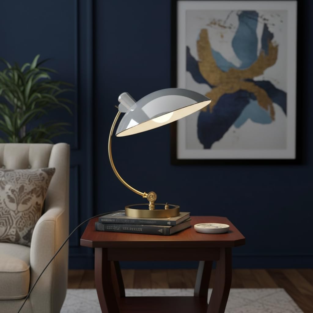 Designerska Lampa Stołowa Ulia w Stylu Nordyckim i Minimalistycznym, Nowoczesna Lampa Biurkowa z Aluminium z Regulowanym Kloszem E27, Elegancka Lampa Nocna do Sypialni, Salonu, Wymiary 330x430mm