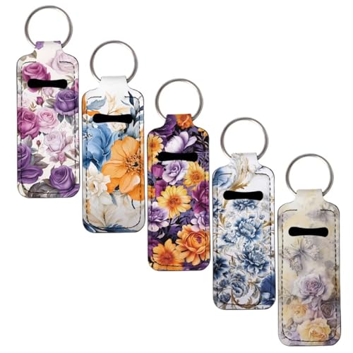 Pirexcny Tropical Flowers Chapstick Keychain Holder for Lipstick Lip Balm Holder Soft Portable Chapstick Holder Fashion Chapsticks Elastic Sleeves for Women