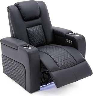 More4Homes BROADWAY HOME THEATER RECLINER SOFA | AIR LEATHER, POWER HEADREST, POWER RECLINER, AMBIENT LIGHTING, CUP HOLDERS CINEMA ARMCHAIR SOFA CHAIR (Black without Tray, 1 Seater)