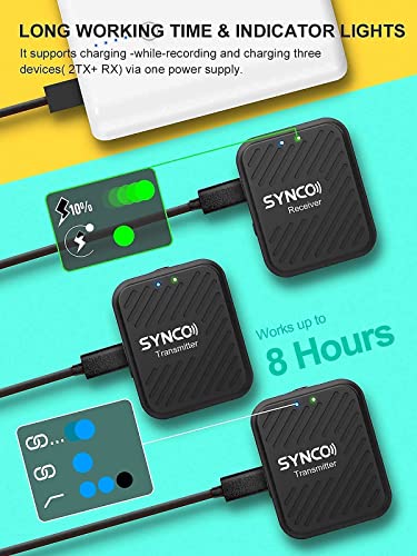 Synco Wireless Lavalier Microphones & System, G1(A2) 2.4G Dual Transmitter Lapel Mic 164Ft 8H For Youtube Vlog Live Stream For Camera Smartphone Tablet, Wireless-Lavalier-Microphone-For-Iphone #TOP6