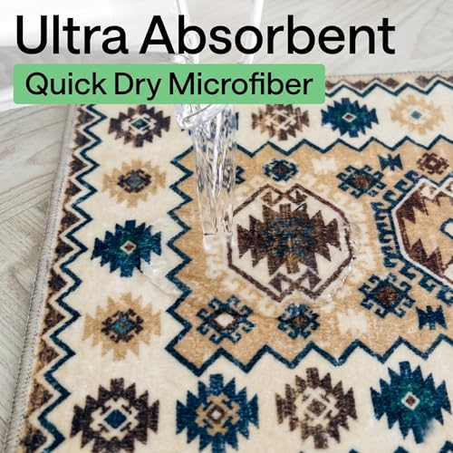 Image of Medallion Vintage Look Carpet for Living Room Bedroom Dining Room | Washable Area Rug with Non Slip TPR Backing | Modern Floor Carpet for Home(Design06-16x24 Inches)