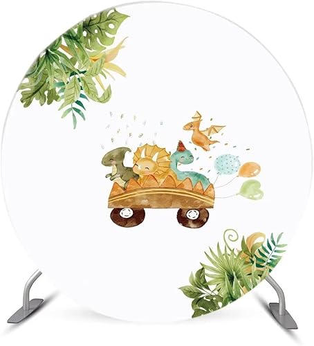 Miniatura 7 de Fondo redondo con temática de dinosaurios de dibujos animados de feliz cumpleaños para fiesta de cumpleaños, niños, recién nacidos, fondo de selva