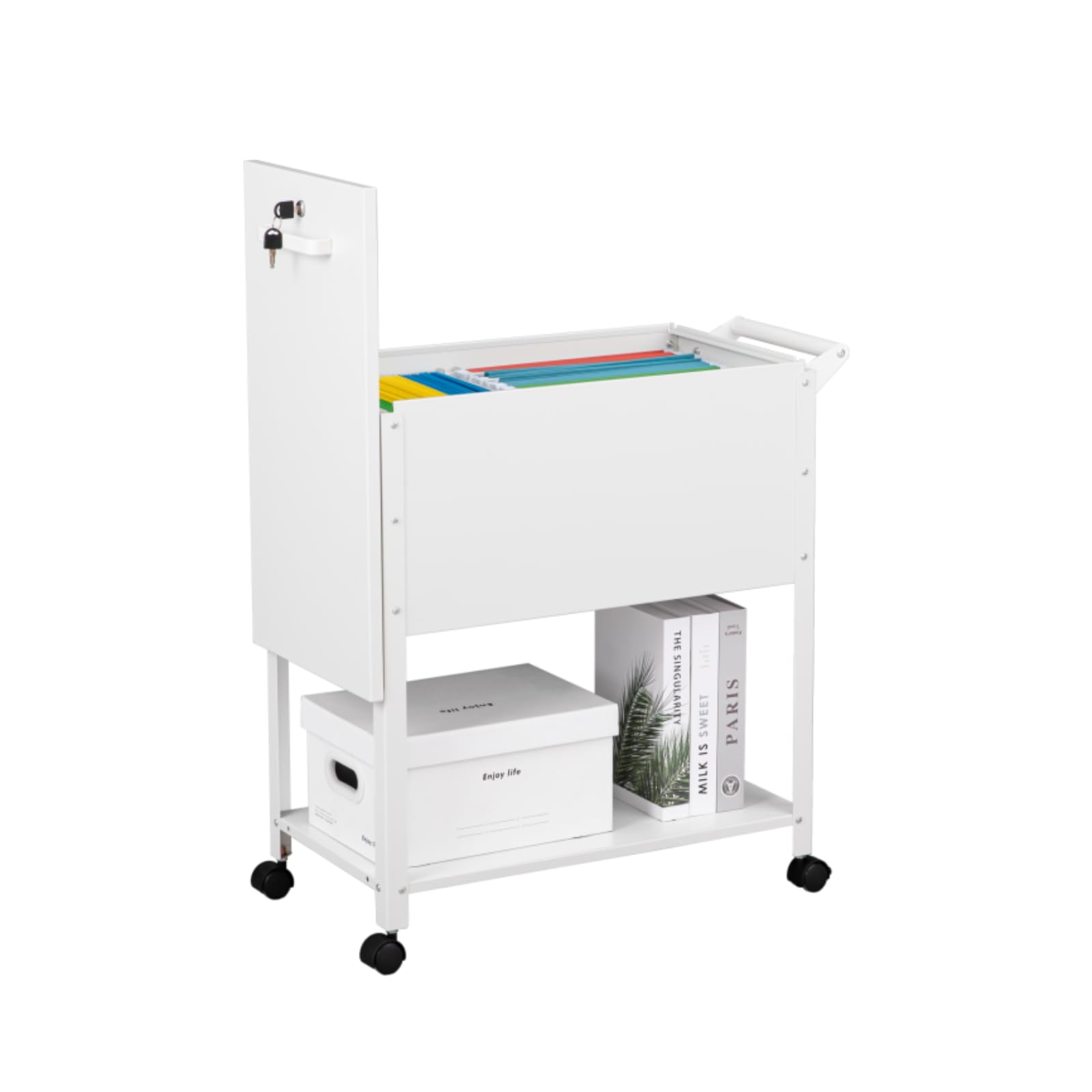 AFAIF Mobile File Cart, 2-Tier Rolling File Cart with Wheels Hanging Files, Metal File Cabinet with Lock and Sliding Covers for A4/Letter/Legal Size,