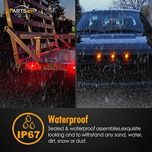 Partsam 10X 3/4" Smoked Amber/Red Led Clearance Trailer Boat Marker Light Air Dam Lights Sealed Mini Black Round 3/4 Inch Led Trailer Lights Grommet Mount #TOP6